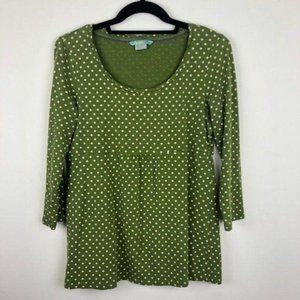 Boden Polka Dot Green 3/4 Sleeve Top Shirt